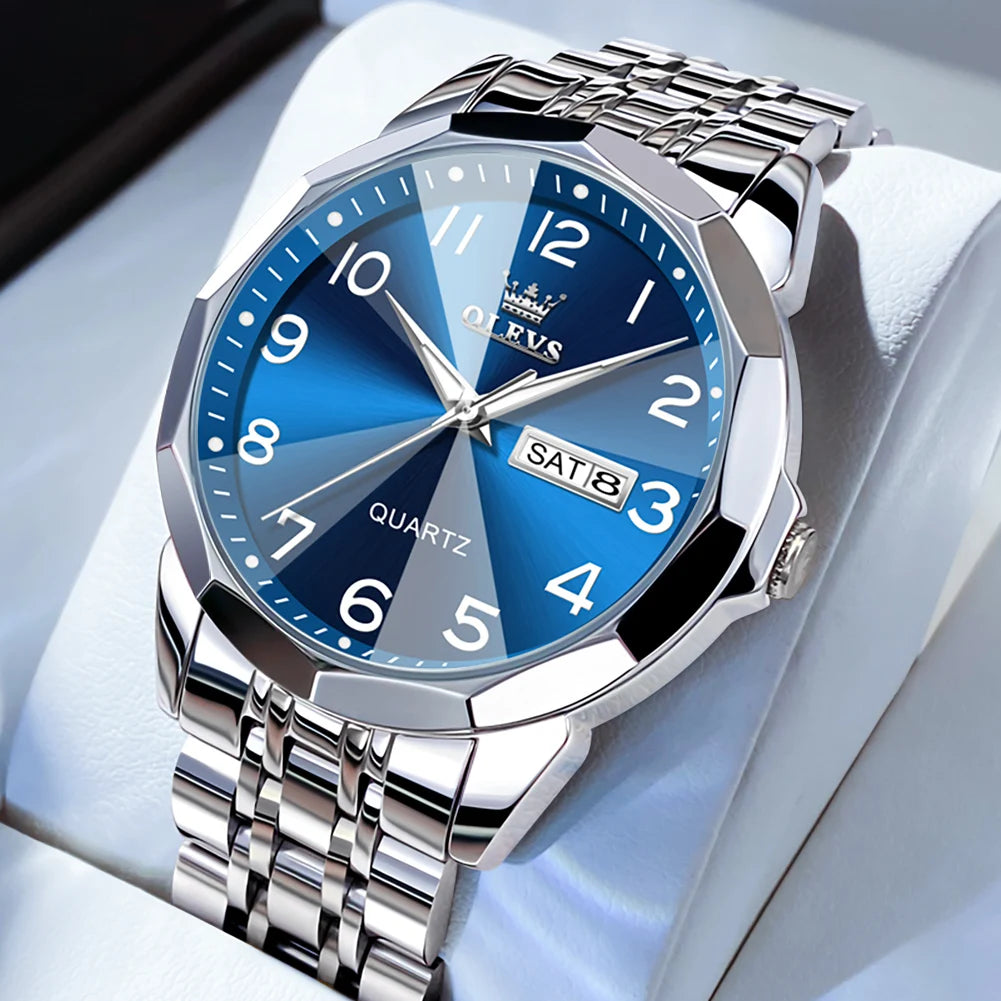 Men’s Fashion Watch – Waterproof Stainless Steel Wristwatch with Luminous Dial & Date