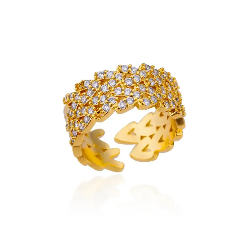 Women’s Gold Stainless Steel Heart Ring – Adjustable Imitation Open Band