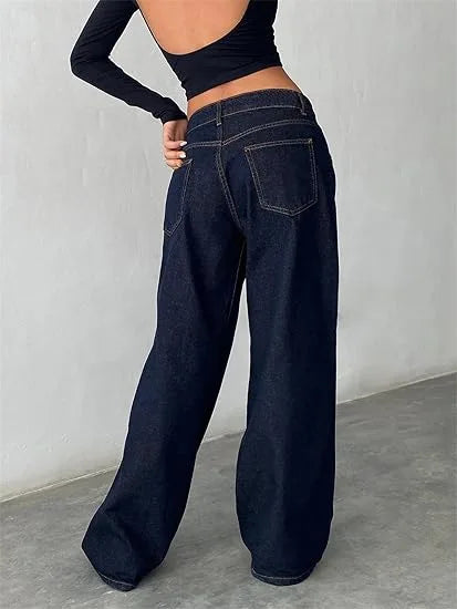 Women’s Jeans Bottom – Low Waist Straight Denim Pants with Pockets Casual Y2K Streetwear
