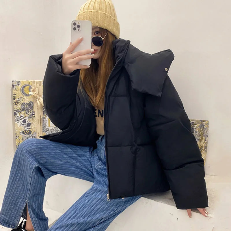 Women’s Oversized Puffer Jacket Outerwear – Short Hooded Jacket