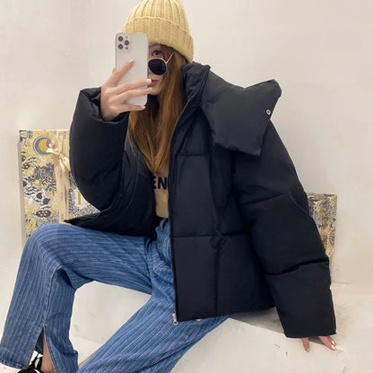 Women’s Oversized Puffer Jacket Outerwear – Short Hooded Jacket