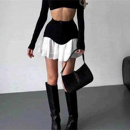 Women’s Chic Ruffles Skirt Bottom – High Waist Pleated A-Line Splice Skirt Spring Summer Fashion