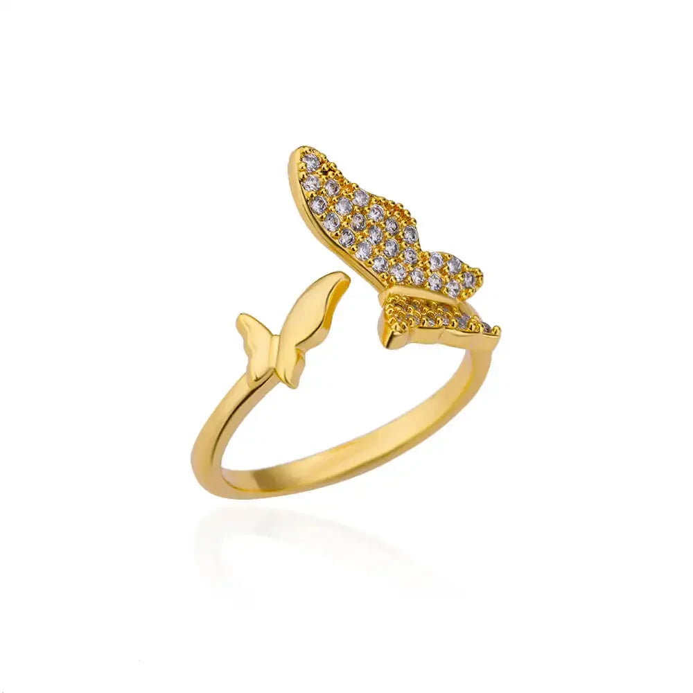 Women’s Gold Stainless Steel Heart Ring – Adjustable Imitation Open Band