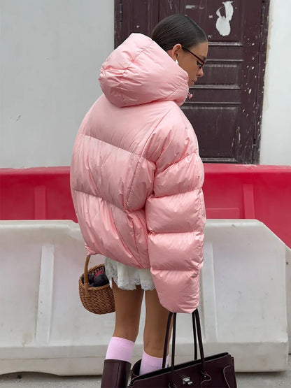 Women’s Padded Puffer Outerwear – Short Fluffy Hooded Jacket