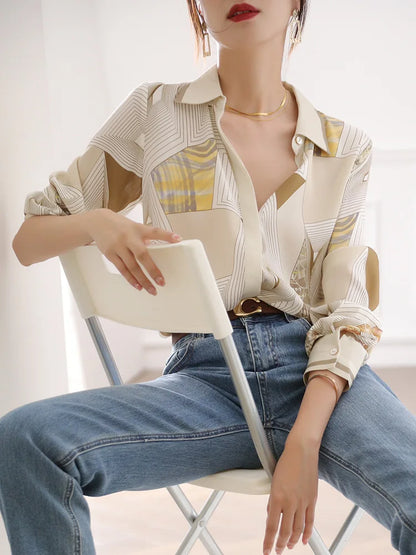 Women’s Fashion Print Top | Elegant Long Sleeve Blouse | Spring Autumn Shirt