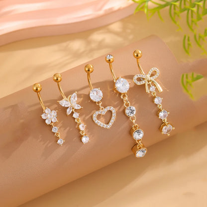 Women’s Belly Button – 5pcs Dangled Butterfly & Heart Navel Piercing Body Jewelry