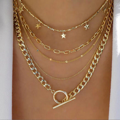 Women’s Jewelry Boho Layered Crystal Pendant Necklace | Vintage | Gold Tone | Trendy