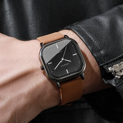 Men’s Square Dial Luxury Watch – Minimalist Leather Strap Business Casual Wristwatch