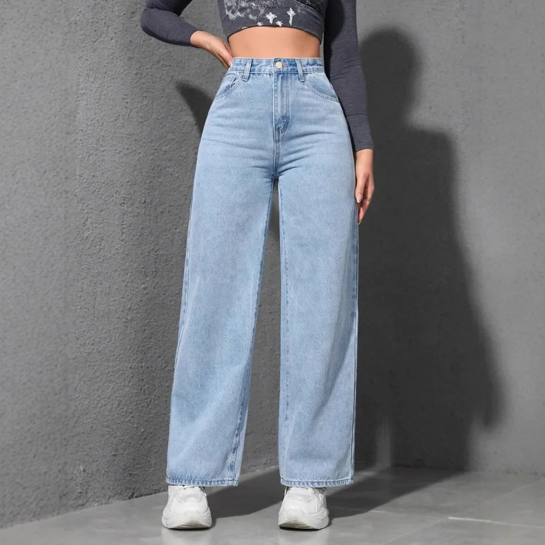 Women’s High-Waist Denim Pants – Vintage Wide-Leg Streetwear Jeans Bottom