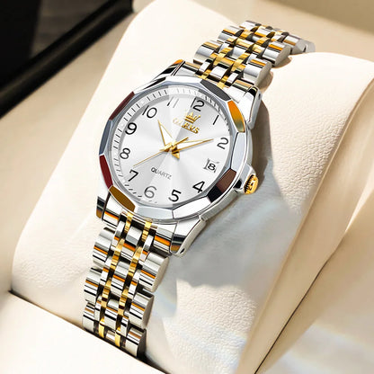 Women’s Luxury Stainless Steel Watch – Elegant Waterproof Luminous Date Watch