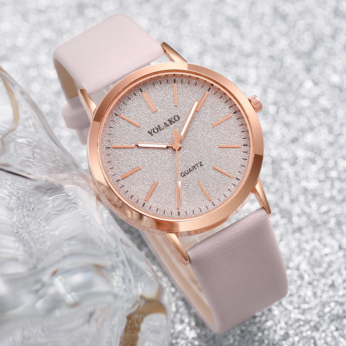 Women’s Watch Jewelry Set | Frosted Dial | Leather Band | Quartz