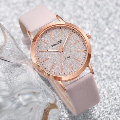 Women’s Watch Jewelry Set | Frosted Dial | Leather Band | Quartz