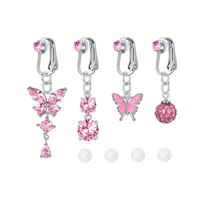 Women’s Boho Elegant Fake Belly Button (4pcs) – Non-Piercing Clip-On Navel Jewelry