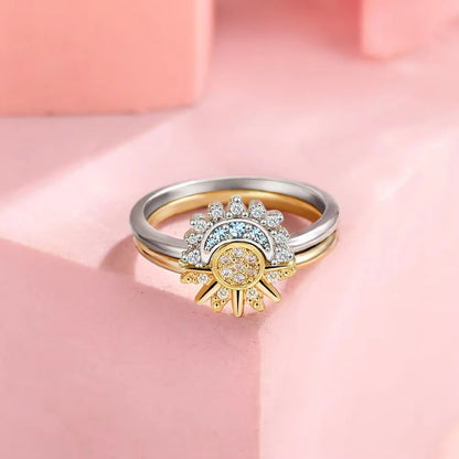 925 Silver Sun and Moon Couple Rings – Sky Blue Cubic Zirconia Matching Promise Rings for Couples, Fine Jewelry Gift Women’s