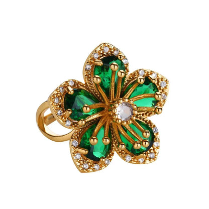 Women’s Jewelry Pink Zircon Flower Ring | Elegant | Gold Tone | Aesthetic