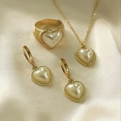 Women’s 3PCS Pearl Jewelry Set – Elegant Round Necklace & Earrings for Wedding or Gift