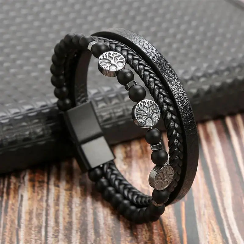 Men’s Classic Leather Bracelet – Handwoven Multi-Layer Fashion Jewelry