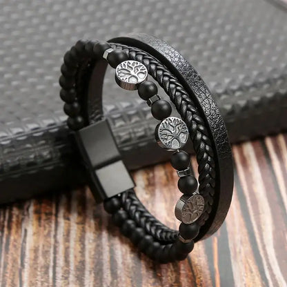 Men’s Classic Leather Bracelet – Handwoven Multi-Layer Fashion Jewelry