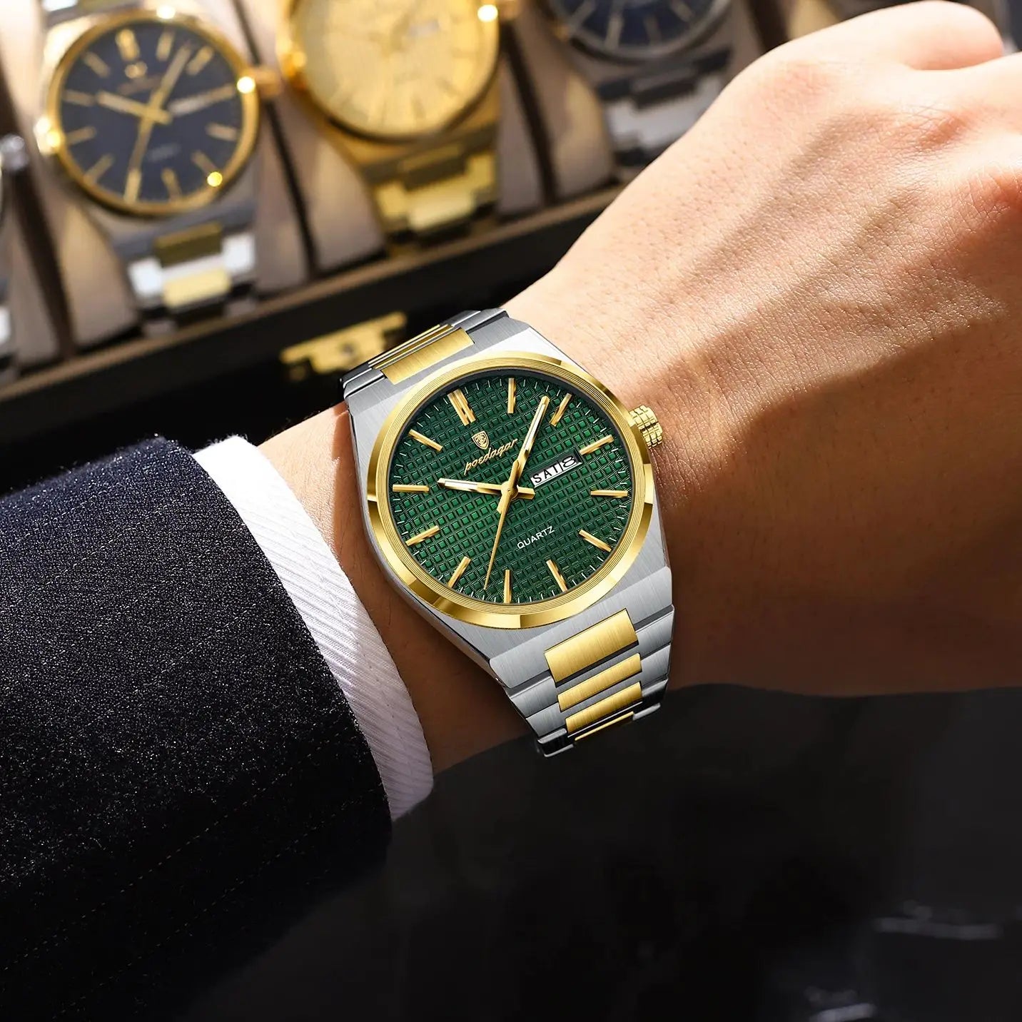 Men’s Luxury Watch – Stainless Steel Waterproof Wristwatch with Luminous Dial, Date & Week
