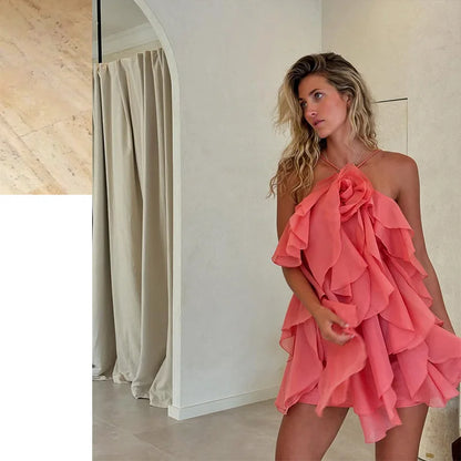 Women’s Ruffled Maxi Dress – Backless Sleeveless Slim Fit Summer Beach & Party Dress