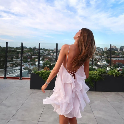 Women’s Ruffled Maxi Dress – Backless Sleeveless Slim Fit Summer Beach & Party Dress