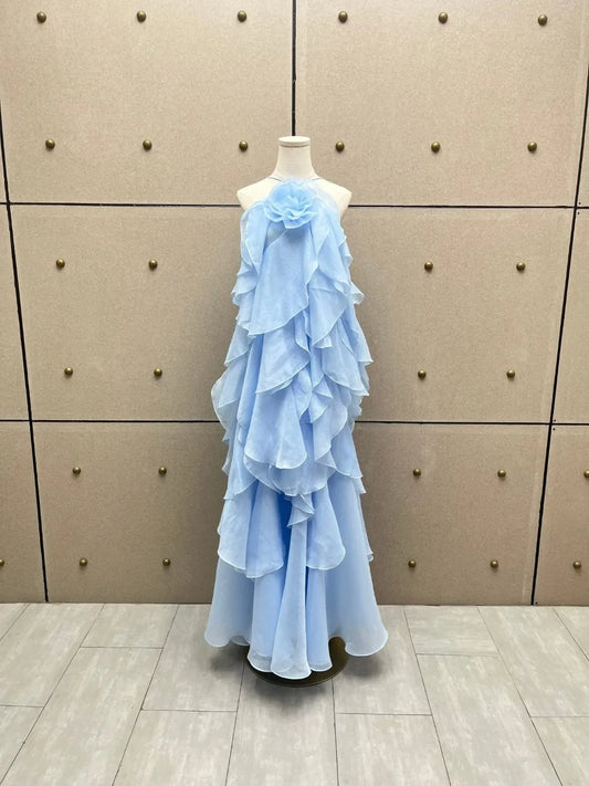 Women’s Floral Pleated Backless Maxi Dress – Beach Style Camisole Elegant Dress