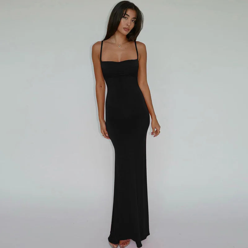 Women’s Sleeveless Backless Maxi Dress – Elegant Solid Y2K Spring Prom & Party Dress