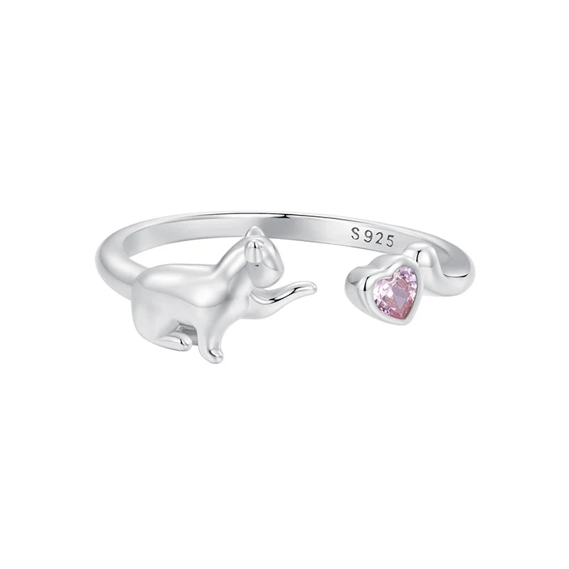 Women’s 925 Sterling Silver Cat Ring – Adjustable Animal Open Band Jewelry Gift