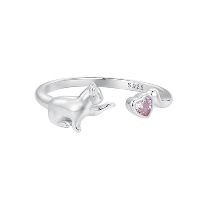 Women’s 925 Sterling Silver Cat Ring – Adjustable Animal Open Band Jewelry Gift