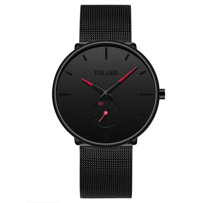 Men’s Ultra Thin Minimalist Watch – Leather & Stainless Steel Mesh Strap