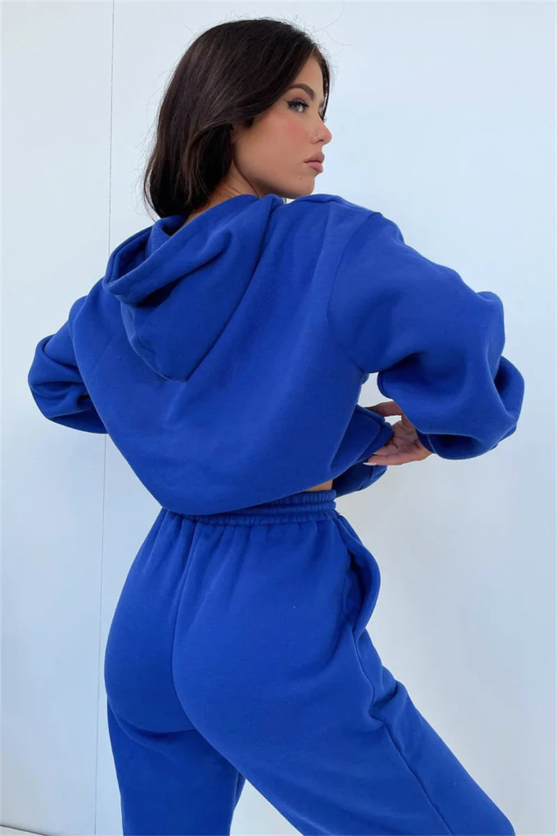 Women’s Autumn Winter Fleece Tracksuit Set – 2 Piece Casual Outfit