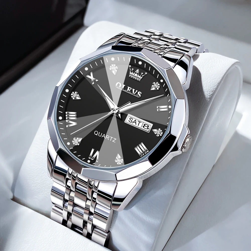 Men’s Fashion Watch – Waterproof Stainless Steel Wristwatch with Luminous Dial & Date