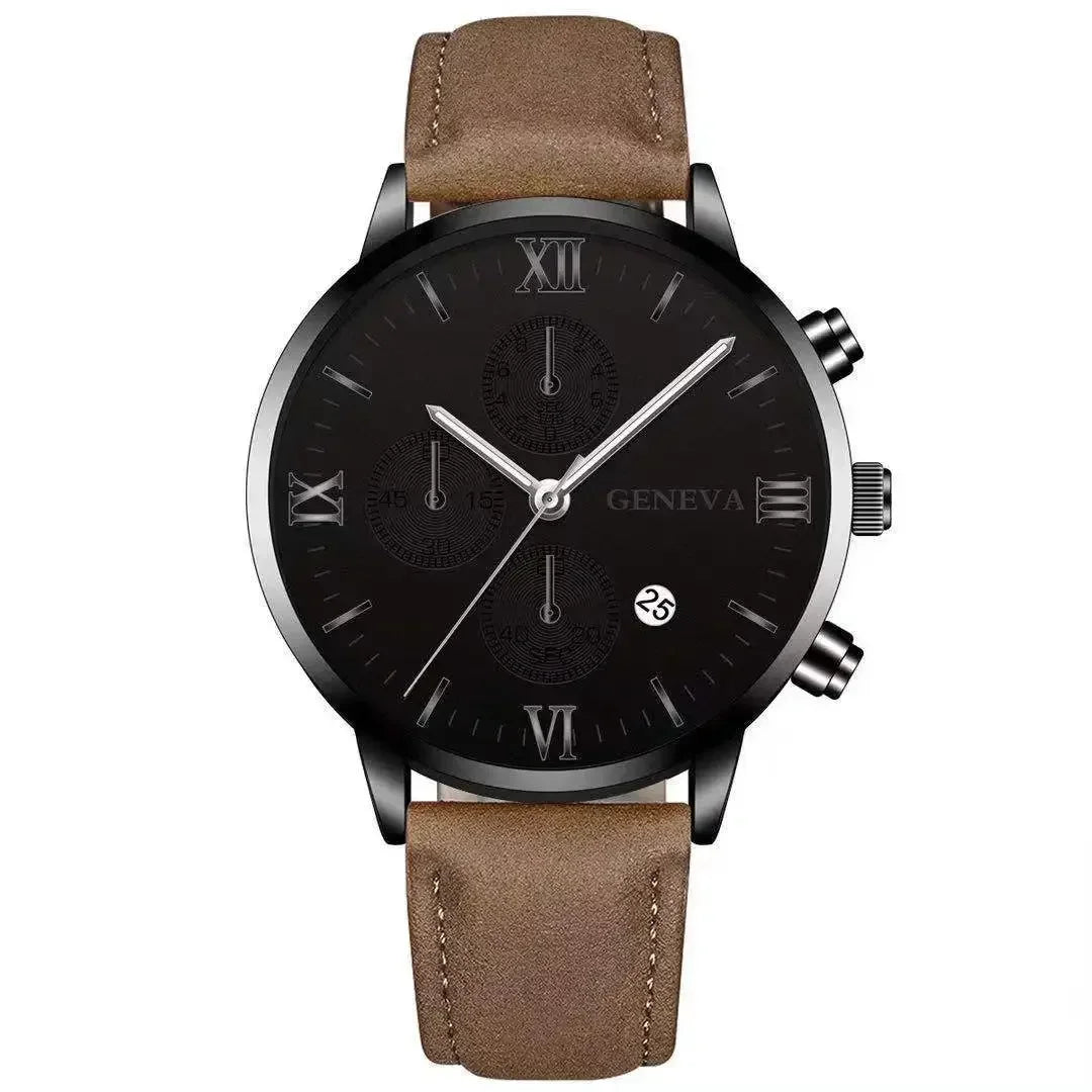 Men’s Luxury Quartz Sport Watch – Leather Strap Analog Wristwatch with Date
