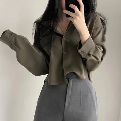 Women’s Long Sleeve Shirt & Blouse – Single Breasted OL Casual Solid Short Top | Elegant Fashion