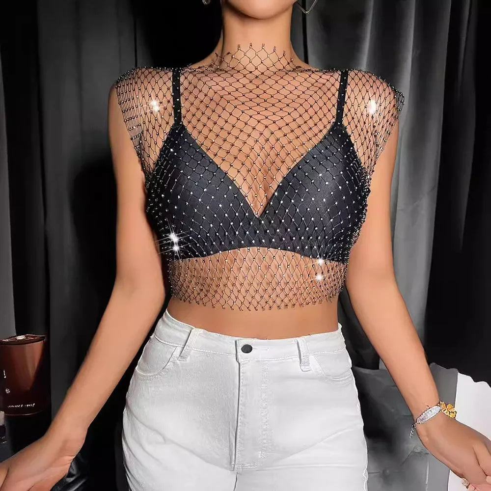 Women’s Mesh See Through Crop Top | Sexy Fishnet Summer Beach Party Tank Top