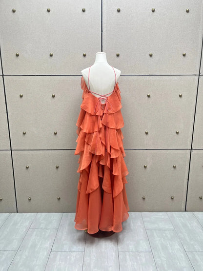Women’s Floral Pleated Backless Maxi Dress – Beach Style Camisole Elegant Dress