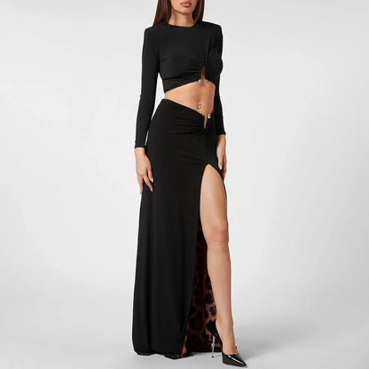 Women’s Elegant High-Slit Two-Piece Maxi Dress | Sexy Long Evening Party Set