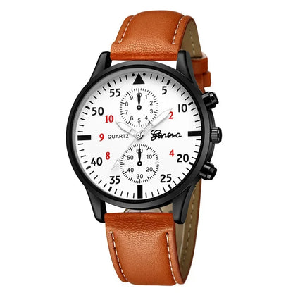 Men’s Luxury Watch Jewelry Set – Leather Strap Fashion Wristwatches Gift Pack with bracelet