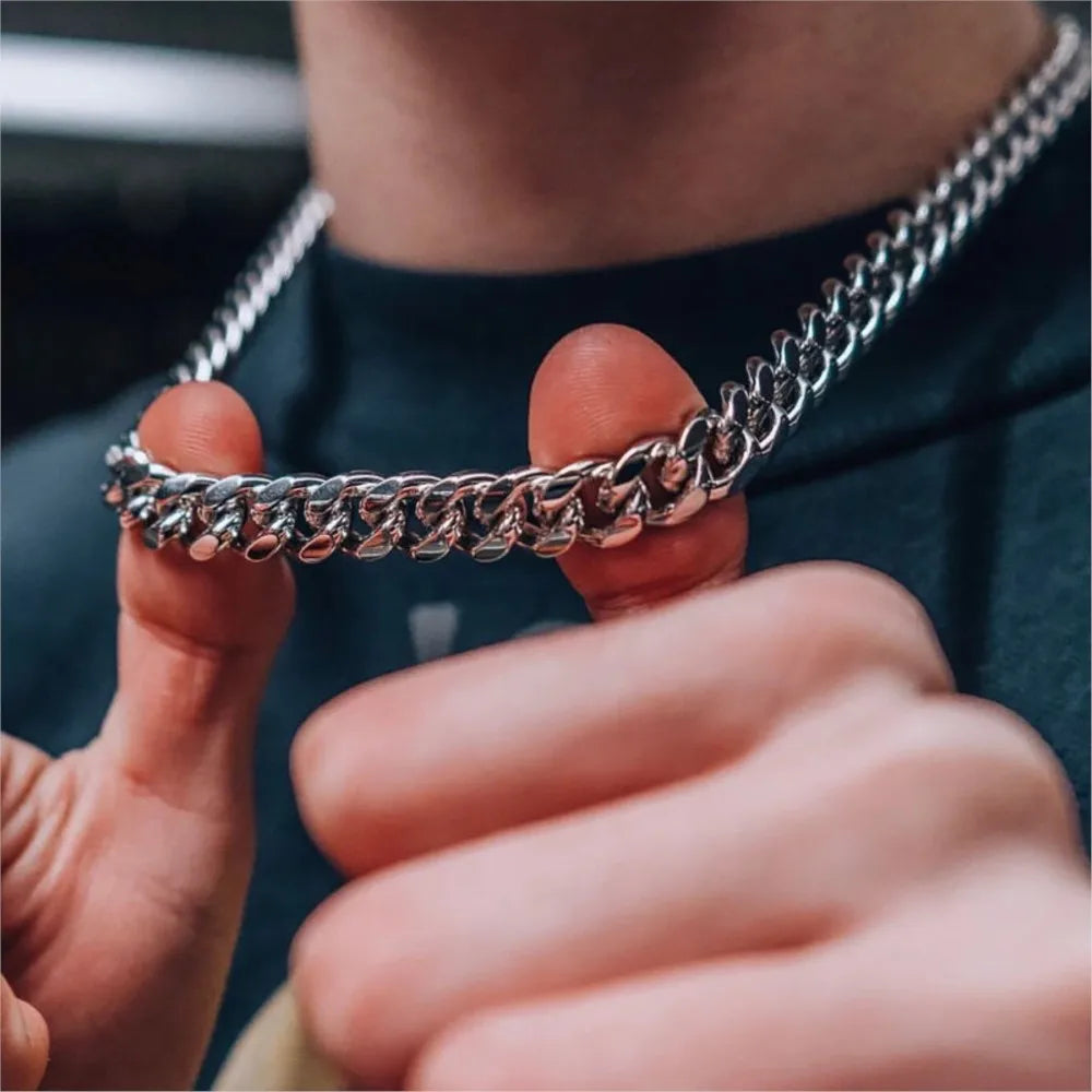Men’s Cuban Link Chain Necklace – Stainless Steel Hip Hop Choker Jewelry