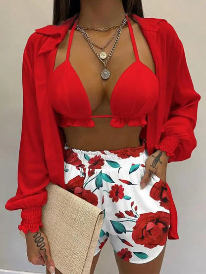 Women’s Green Print High Waist Swimwear Set