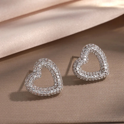 Women’s Loving Heart Zirconia Stud Earrings – Silver Crystal Jewelry
