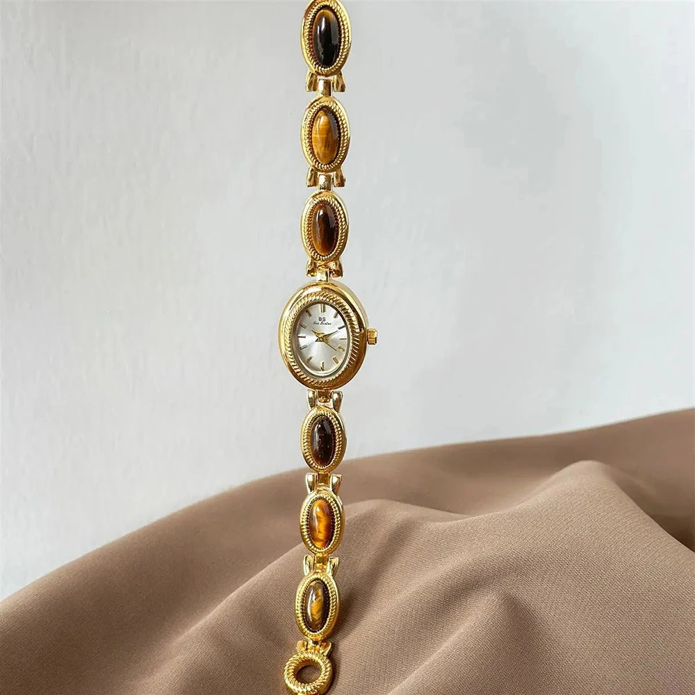 Women’s Gold Quartz Watch | Vintage | Brown Jade | Waterproof