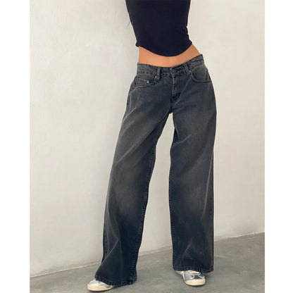 Women’s Jeans Bottom – Low Waist Straight Denim Pants with Pockets Casual Y2K Streetwear
