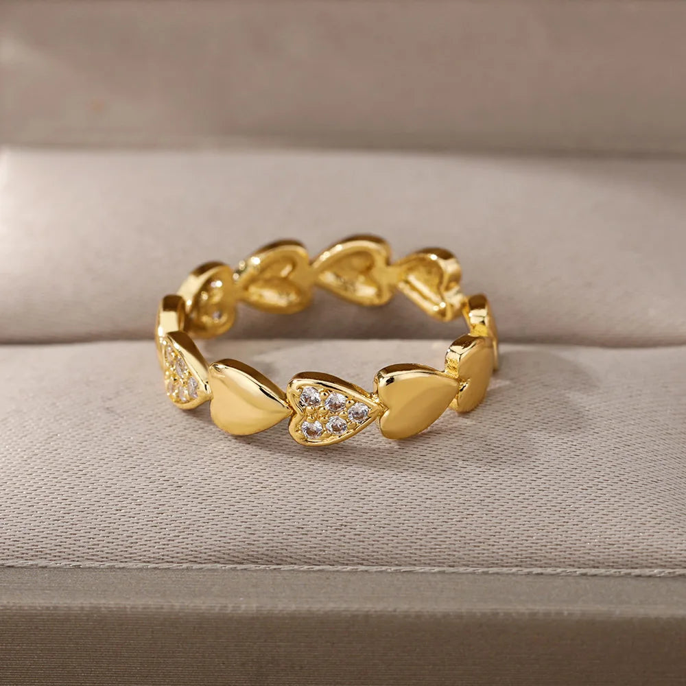 Women’s Jewelry Double Heart Zircon Ring | Adjustable | Stainless Steel | Gift