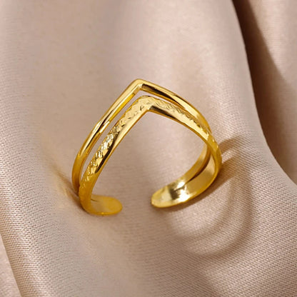 Women’s 316L Stainless Steel Geometric Open Ring – Gold Color Multilayer Vintage Waterproof Jewelry