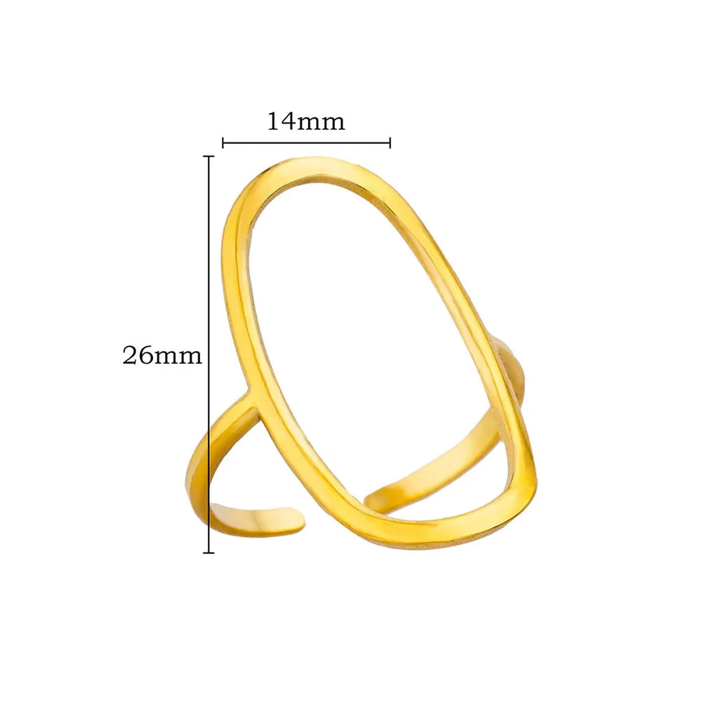 Women’s 316L Stainless Steel Geometric Open Ring – Gold Color Multilayer Vintage Waterproof Jewelry