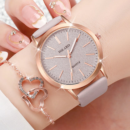 Women’s Watch Jewelry Set | Frosted Dial | Leather Band | Quartz