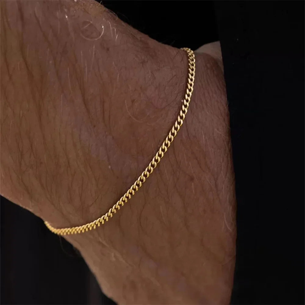 Men’s Gold Stainless Steel Cuban Chain Bracelet – Unisex Retro Hip Hop Jewelry