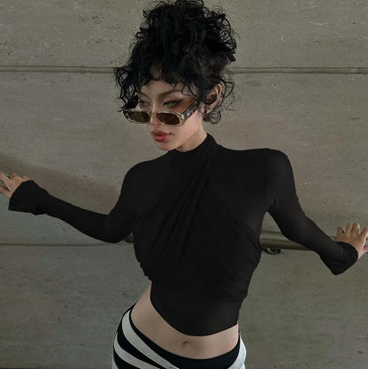 Women’s Red Turtleneck Bandage Crop Top | Sexy See-Through Streetwear Club Fashion Top