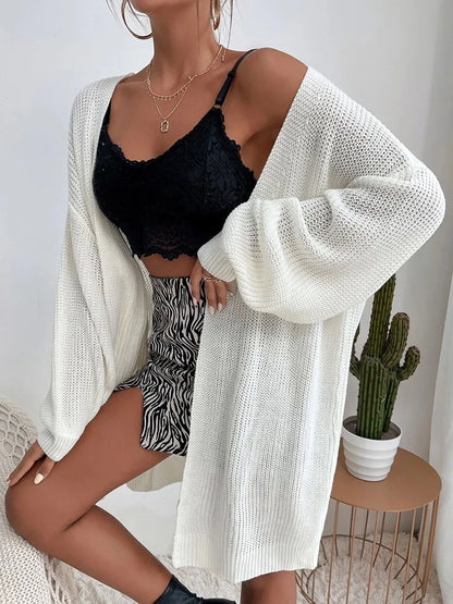 Women’s Elegant Knit Outerwear – Solid Color Medium-Long Versatile Jacket